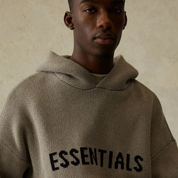 Essentials Knit Logo Hoodie Pullover Black & Taupe Size XS - Picture 15 of 15
